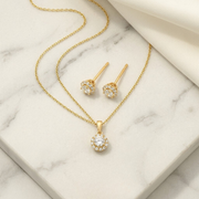 9KT Gold Diamond Halo Pendant & Stud Earrings Set